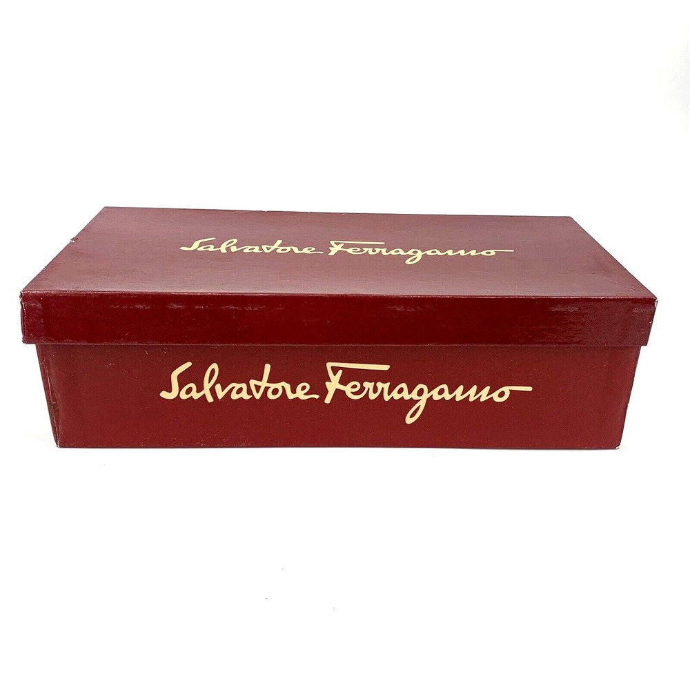 Salvatore Ferragamo Women Matita Black Leather Heel Gold Metal Logo Ring 10 B - Picture 2 of 16